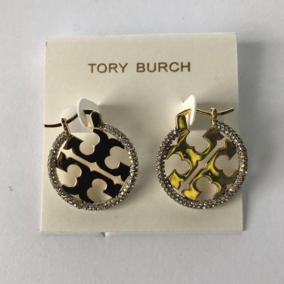 Tory Burch Miller Double T & Pavé Studded Small Hoop  Miller Pavé Hoop Earrings Tory Burch